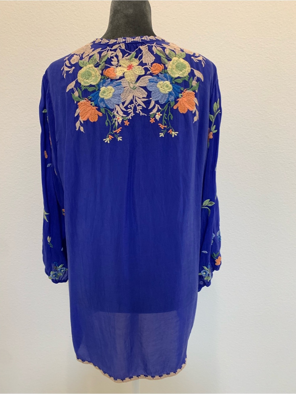 Johnny Was Royal Blue Embroidered V-Neck Tunic - Picture 3 of 5